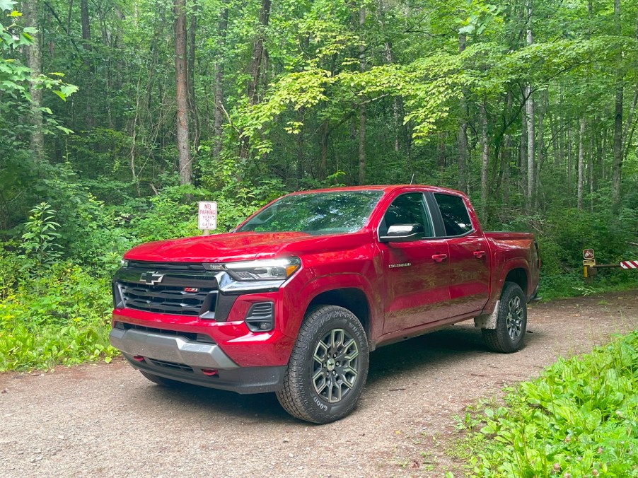 The 2023 Chevy Colorado off-roading in the woods