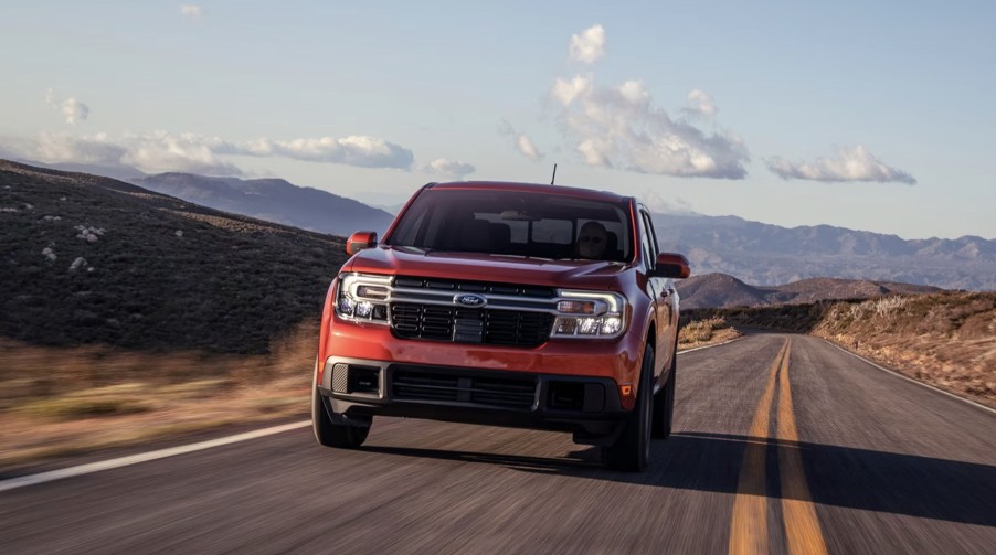 The 2023 Ford Maverick driving down the road