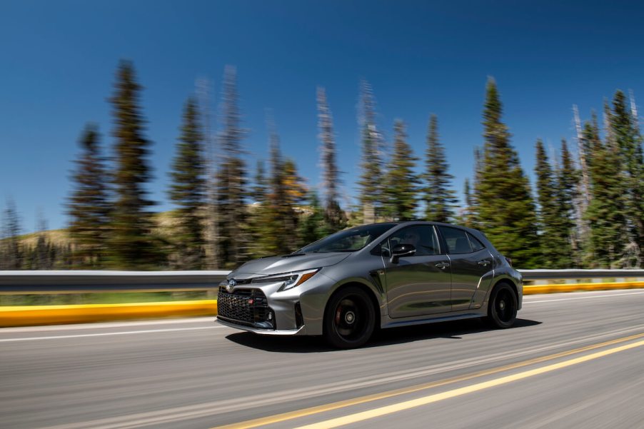 A driving shot of the 2023 Toyota GR Corolla