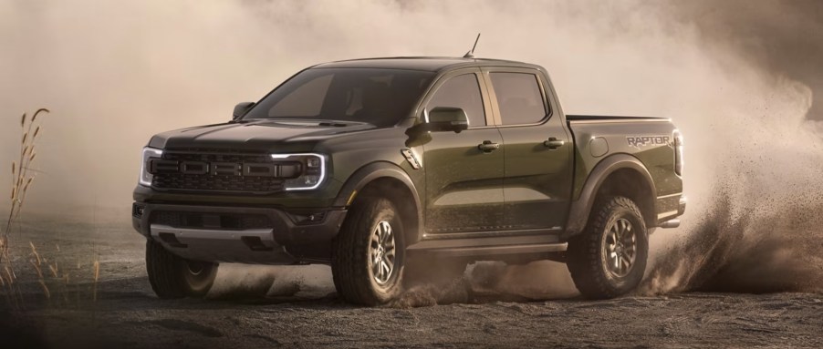 The 2024 Ford Ranger Raptor kicking up sand