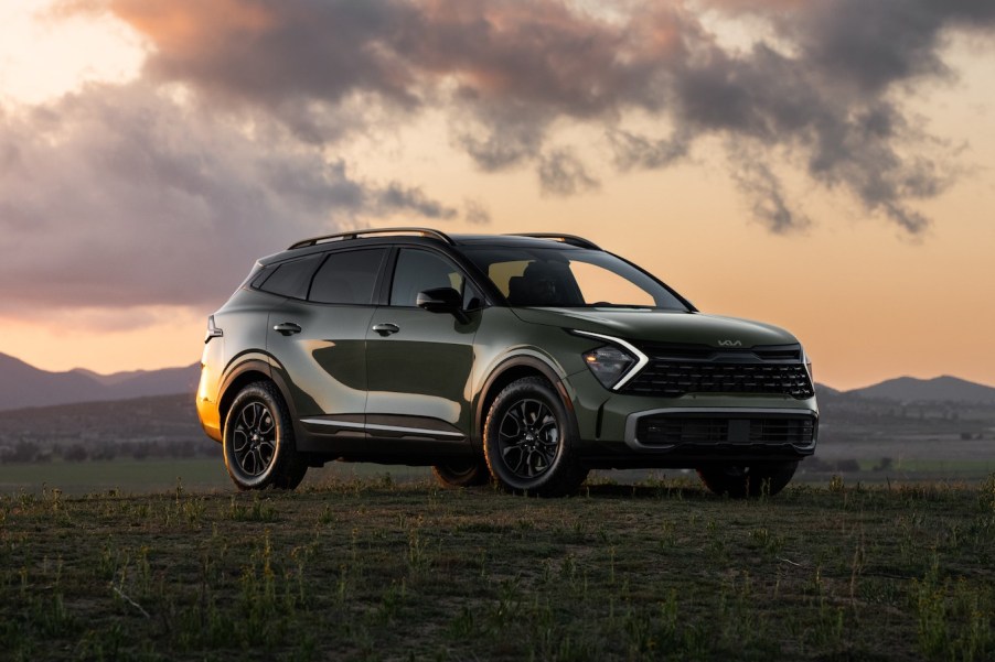 A gray 2024 Kia Sportage parked at sunset. A fully loaded Kia Sportage can get up there in price