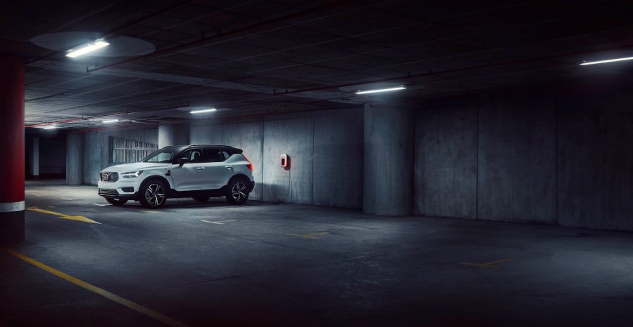 A silver Volvo XC40 parked in a dark parking garage. Volvo XC40 sales are outdone by quite a few models.