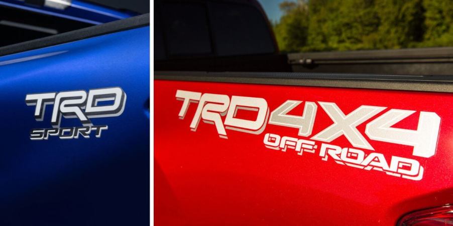 A 2024 Toyota Tacoma TRD Sport (L), and a 2016-2017 Toyota Tacoma TRD Off-Road (R)