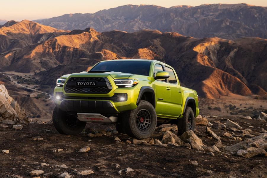 The 2023 Toyota Tacoma off-roading over rocky terrain