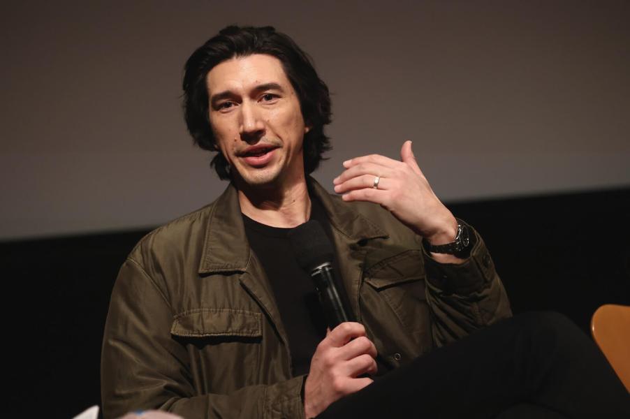 Adam Driver talks about the upcoming Ferrari movie at an event.