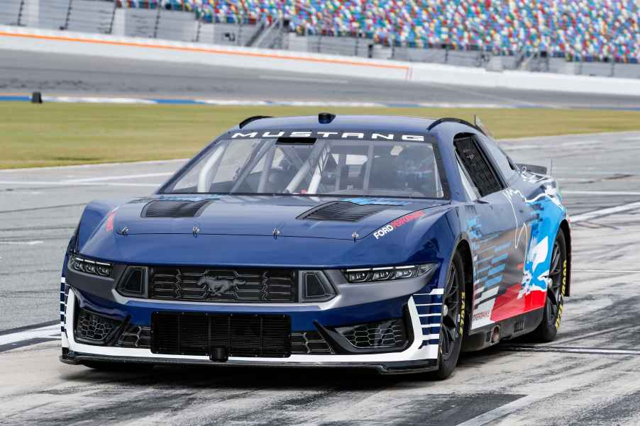 A 2024 Ford Mustang Dark Horse NASCAR Cup car on track