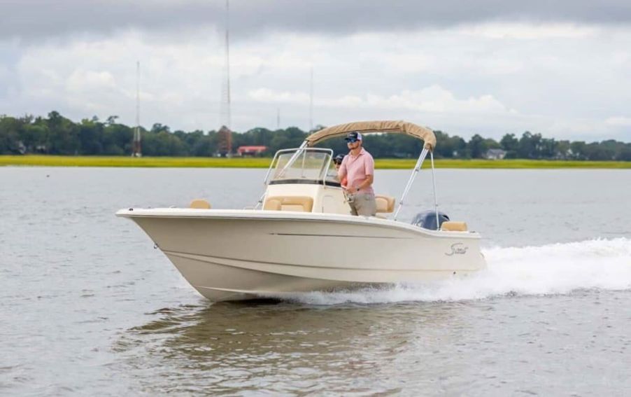 A 19.5-foot Scout Boats Sportfisher cruises the waters.