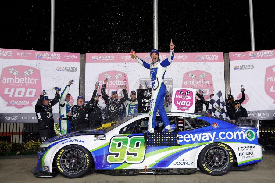 NASCAR driver Daniel Suarez celebrates Ambetter 400 win at Atlanta