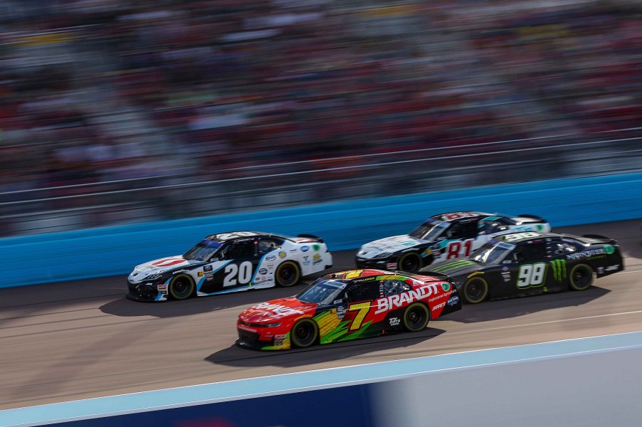 Justin Allgaier leads a pack at Phoenix during a NASCAR Xfinity Series race