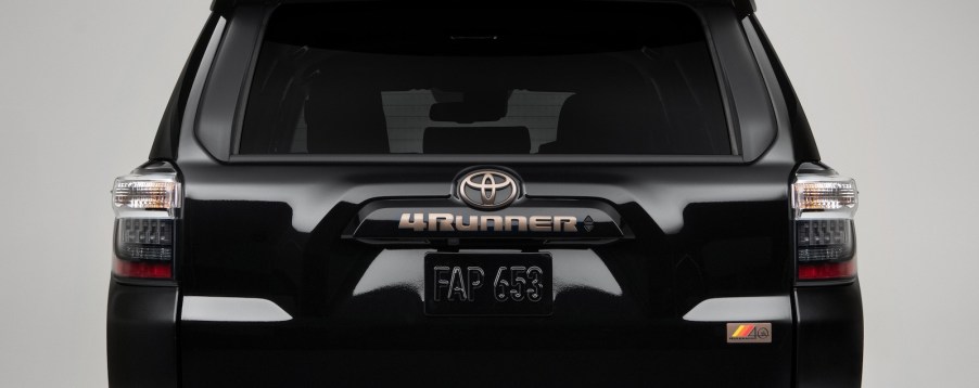 The rear hatch of a black 2023 Toyota 4Runner SUV