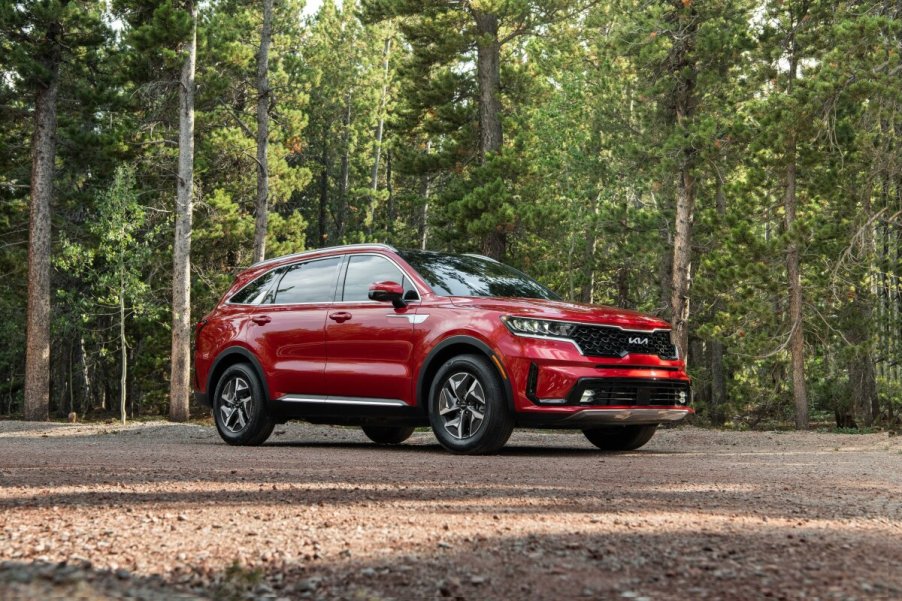 The 2024 Kia Sorento Hybrid off-roading in the woods