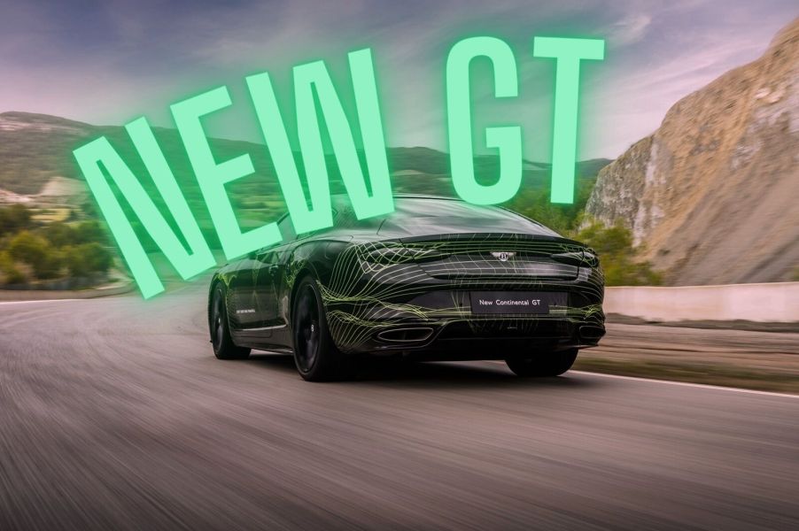 The new Bentley Continental GT flies down the track with a graphic.