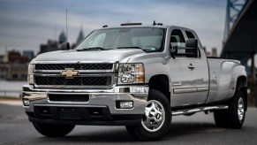 A silver 2011 Chevrolet Silverado 3500 Duramax