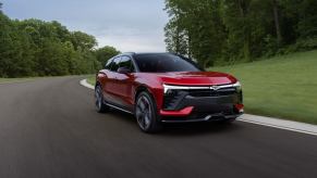 A 2024 Chevrolet Blazer EV, one of the Chevy EVs that qualify for the full $7,500 federal tax credit, on the track.