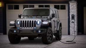 The 2024 Jeep Wrangler 4xe charging at home