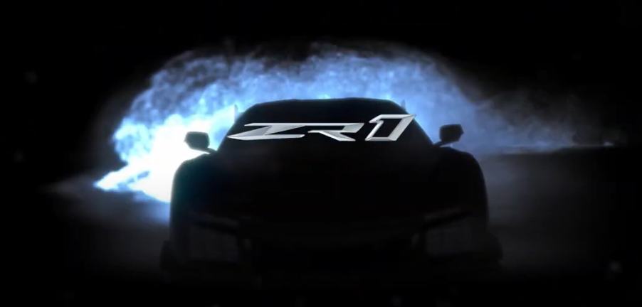 A shadow-clad C8 Chevrolet Corvette ZR1 in a teaser for the July 25th unveiling.