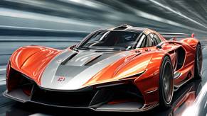 Orange and silver hypercar in a tunnel, with a Honda logo.