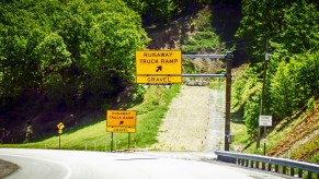 A runaway truck ramp on the side of an interstate