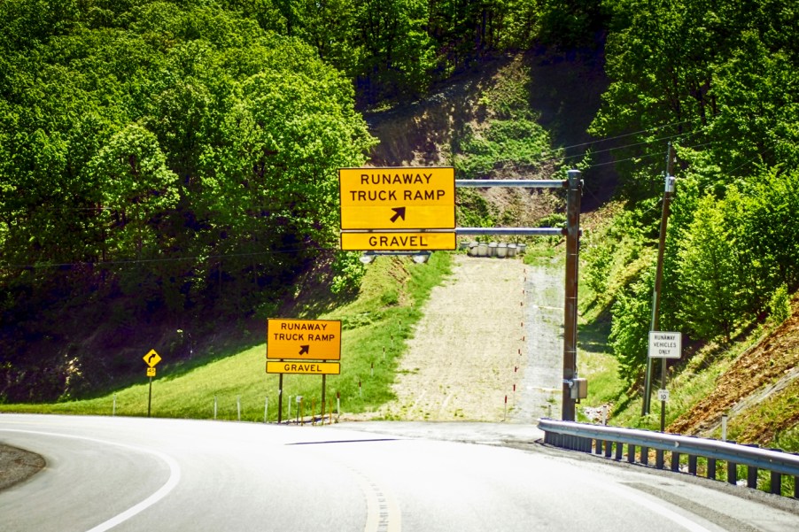 A runaway truck ramp on the side of an interstate