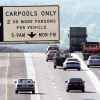 A car pool only sign on Los Angeles freeway