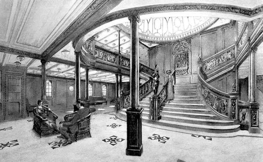 The grand stairwell of the RMS Titanic