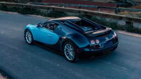 A Bugatti Veyron, like the one Jeremy Clarkson drove on 'Top Gear', cruises a highway.