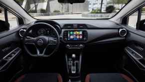 Front interior view of the 2024 Nissan Versa compact sedan the cheapest new car in the US in 2024