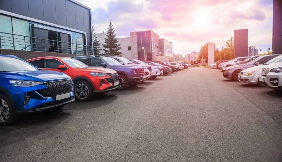 A dealership shows off new cars and trade-in models.