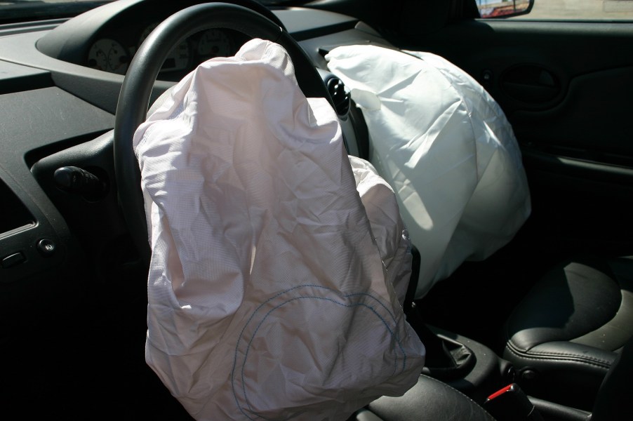 Deployed car airbags in full but close view