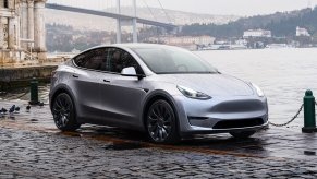 The 2024 Tesla Model Y parked by the water