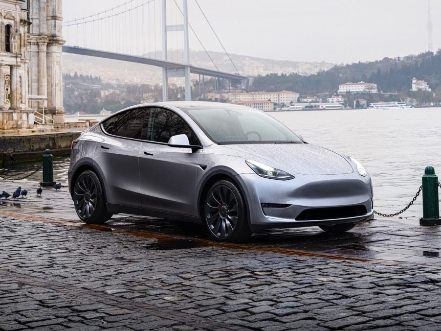 The 2024 Tesla Model Y parked by the water