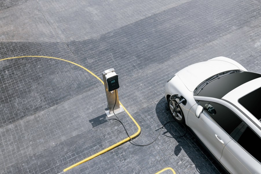 Aerial view of Tesla EV charging