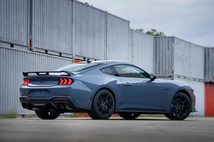 A 2024 Ford Mustang GT one of the sales titans in the sports car market, shows off its styling.