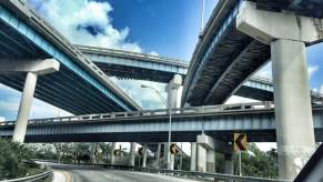 If a car crashes off of an overpass system like this one in Miami, a motorist would be lucky to live.