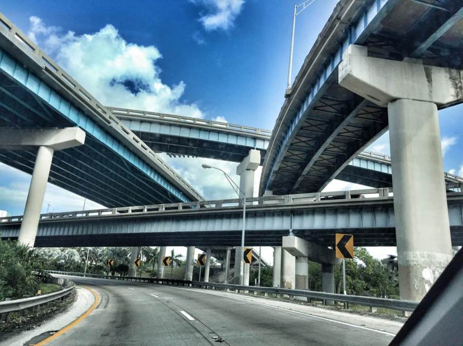 If a car crashes off of an overpass system like this one in Miami, a motorist would be lucky to live.