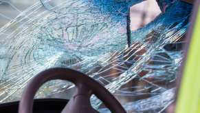 Smashed windshield of a truck