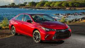 A red 2017 Toyota Camry XSE part of the 7th generation 2015-2017 Toyota Camry