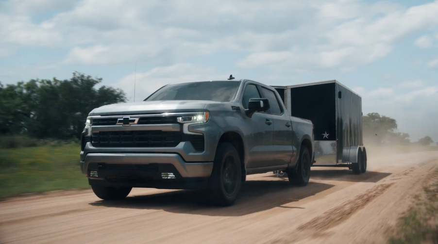 A 2025 Chevy Silverado 1500 pulling a trailer