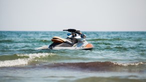 Jet ski in the water by a beach