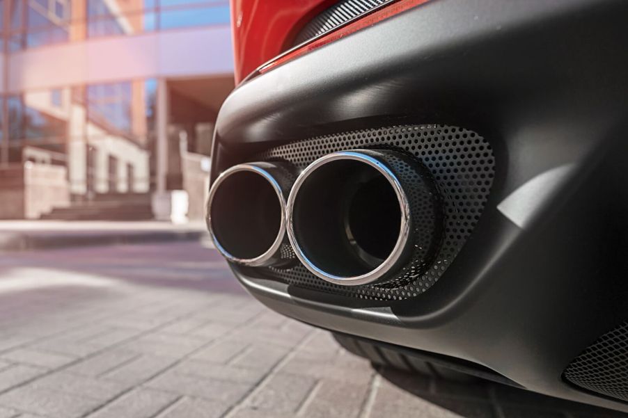 A car shows off its exhaust, which may blow blue smoke upon startup.