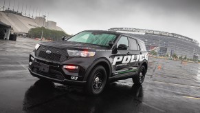 A Ford Explorer Police Interceptor in the rain