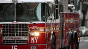 An FDNY fire engine responds to an emergency like the recent electric moped EV fire.