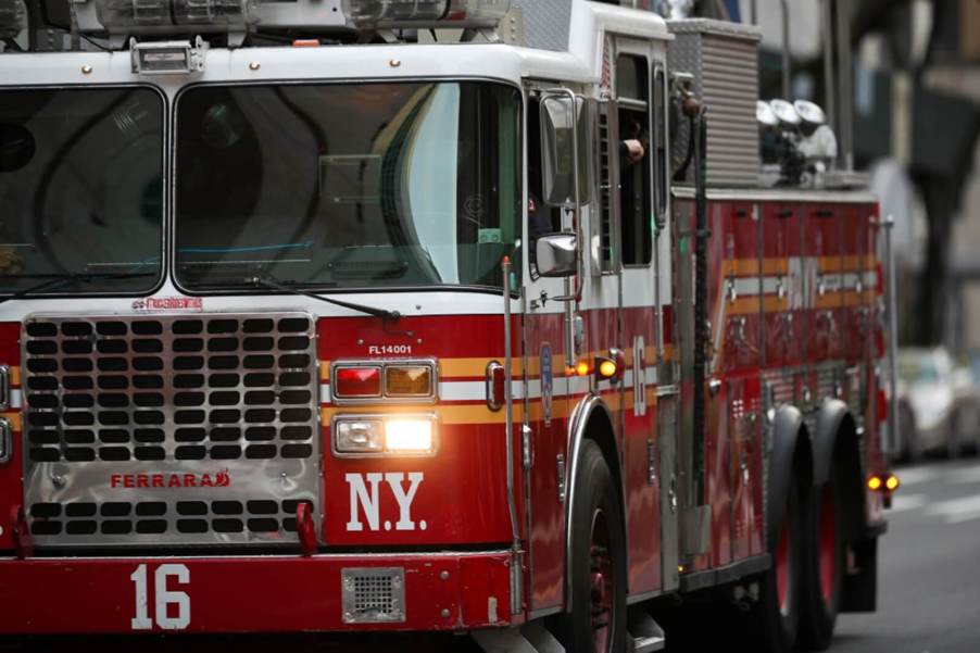 An FDNY fire engine responds to an emergency like the recent electric moped EV fire.