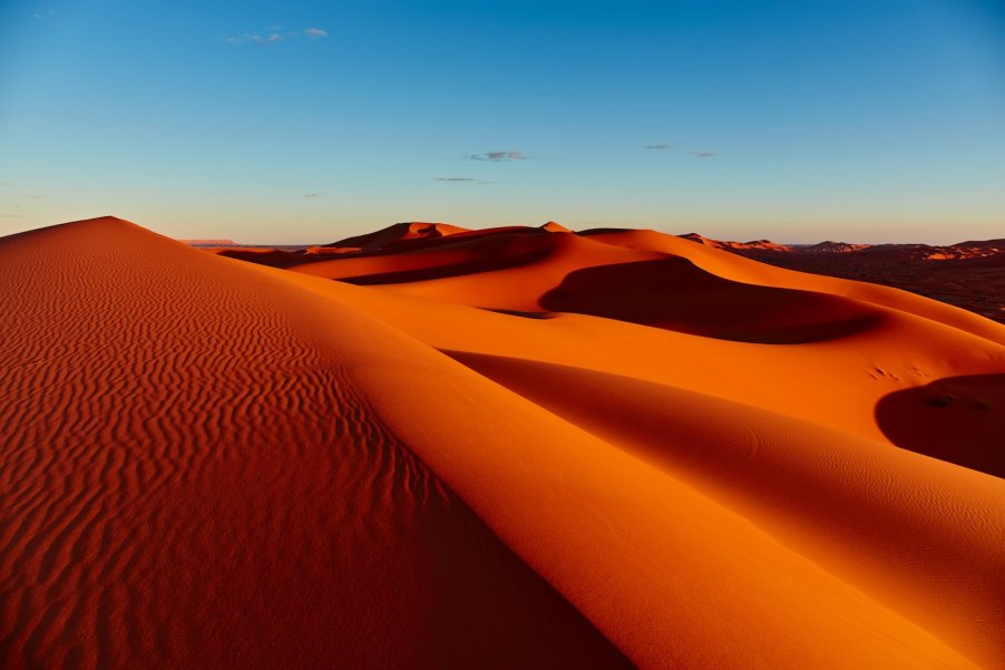 Sandy sahara dunes in the desert of Morocco.