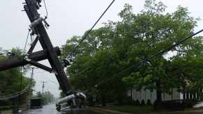 Power line fallen over in the street.