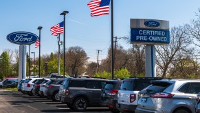 Cars for sale at a Ford dealership