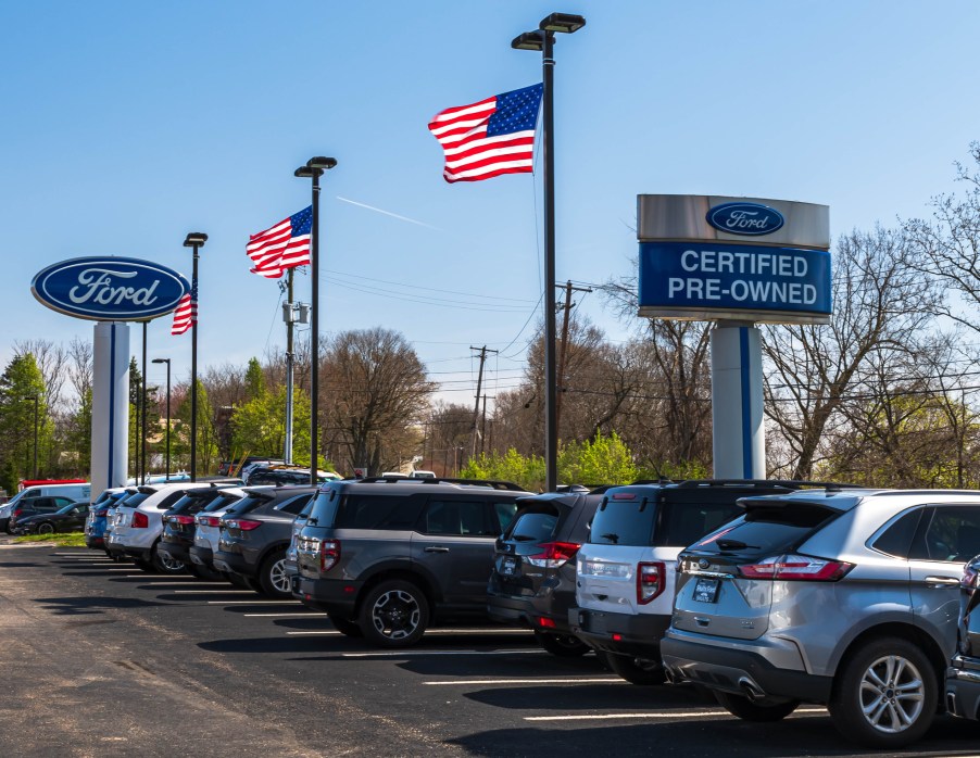 Cars for sale at a Ford dealership