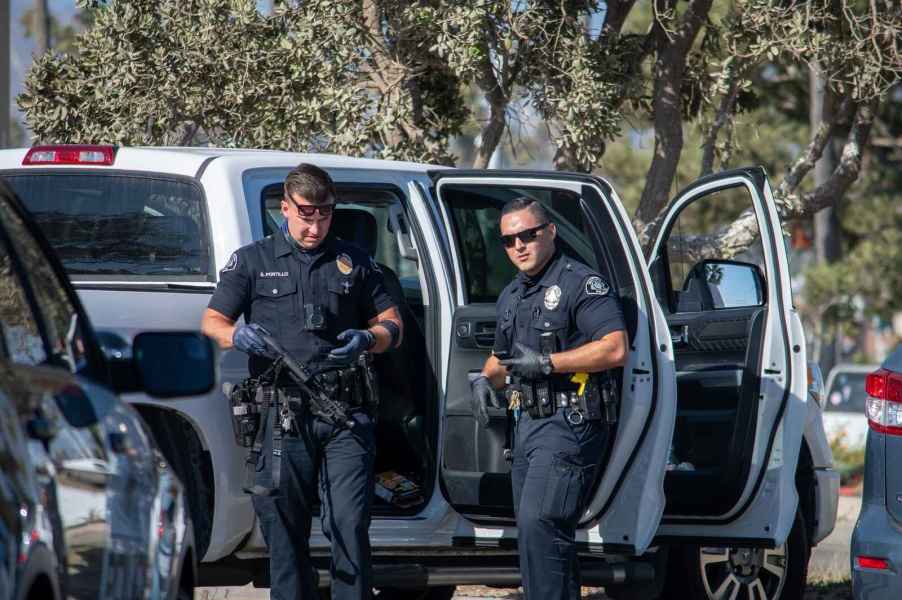 Police search a vehicle in Ventura, California during a traffic stop