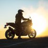 A Harley-Davidson Pan America cast in shadow.