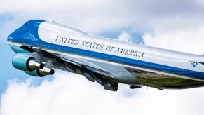 Air Force One takes off with the president on board.